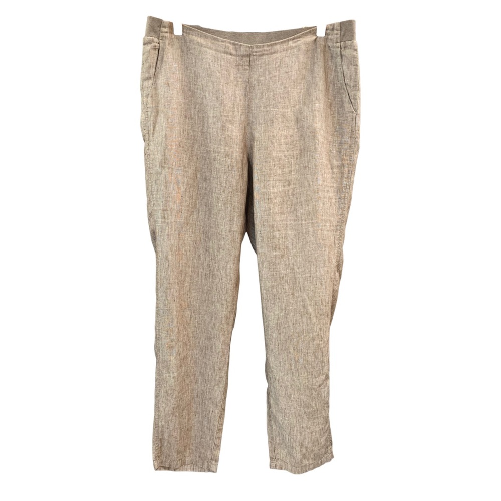 J Jill 100% Linen Pants Women's Medium Brown Heather Stretch Waist Flat Front